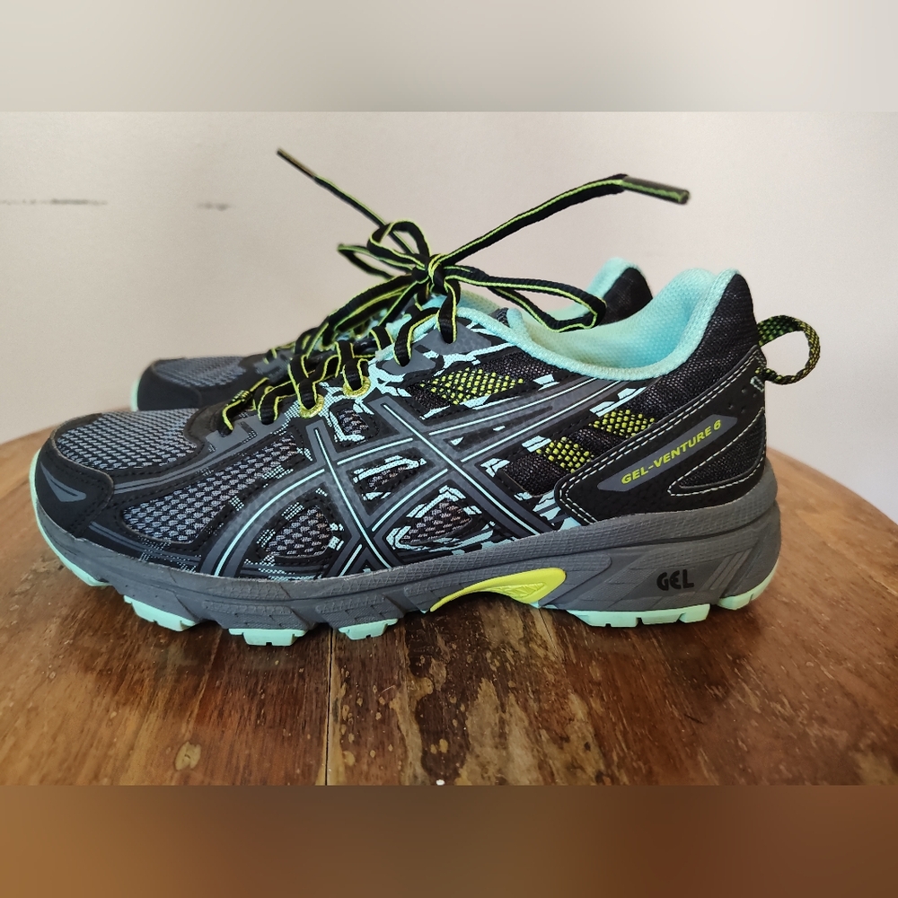 ASICS Gel Venture 6 Woman's Size 7 Shoes Black, Carbon, Neon Lime